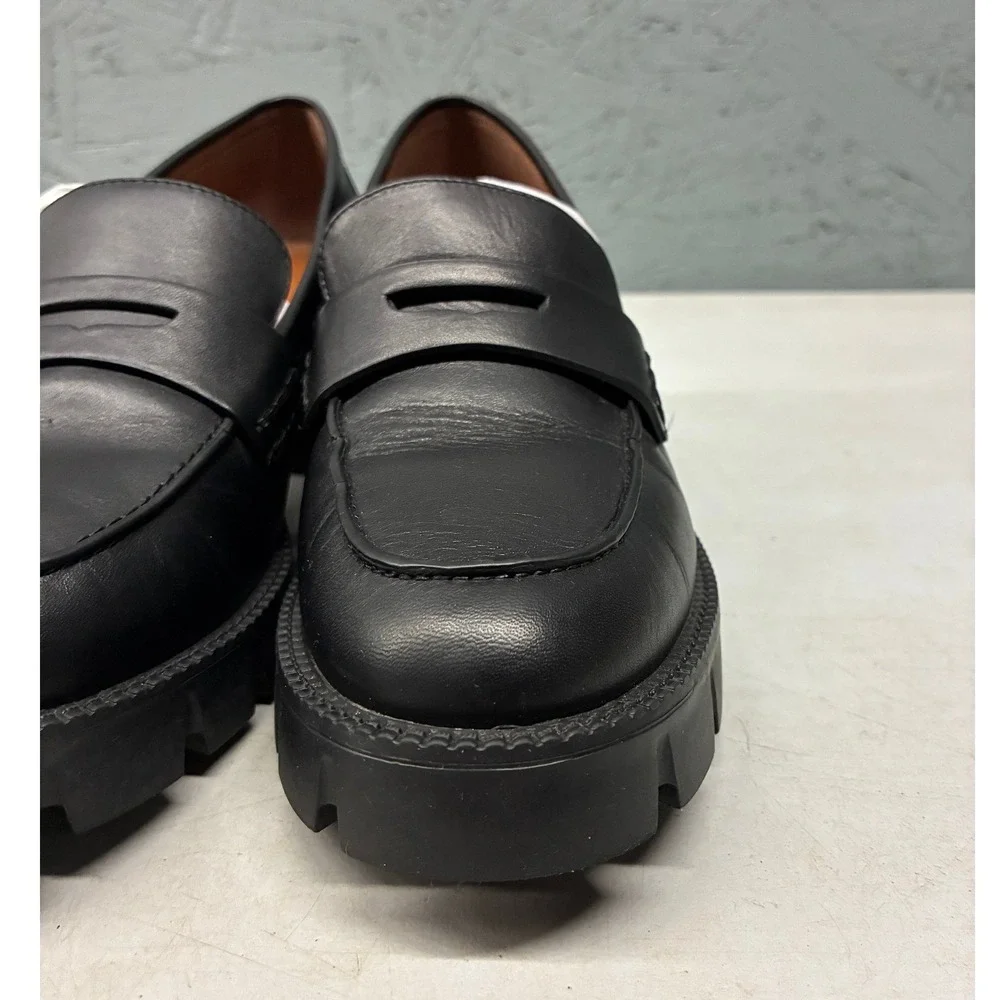 Coach Colleen Platform Lug Sole Loafers Womens 7 Black Leather CC948 Chunky